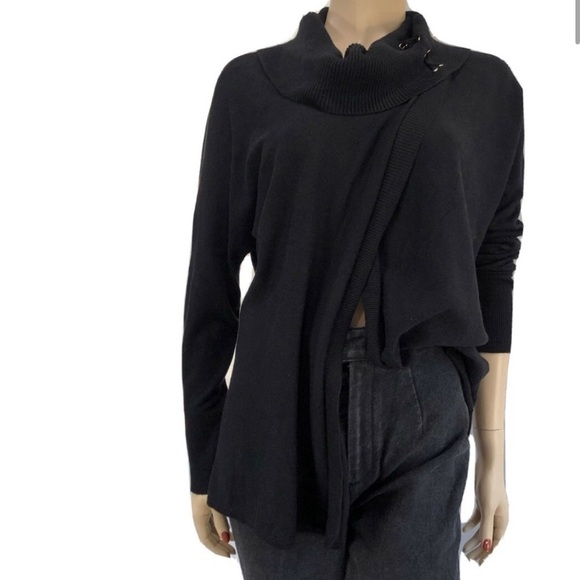 jm collection cut in front sweater black size:M - Picture 2 of 16